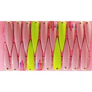 Drippin' Nudie Lime Extra Long Stiletto Gloss Finish Press On Nails Long